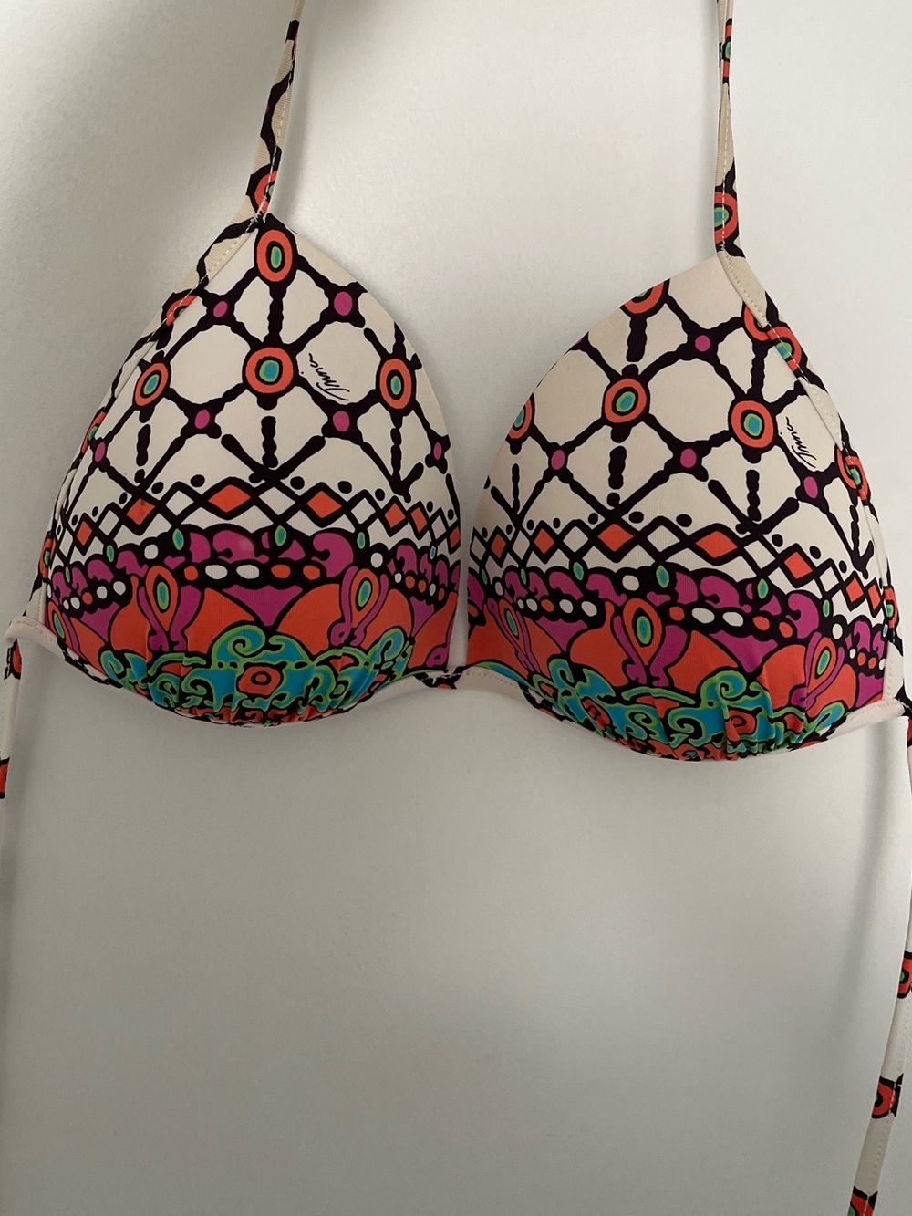 Trina Turk Cream Bikini Top with Orange, Pink & Turquoise Pattern